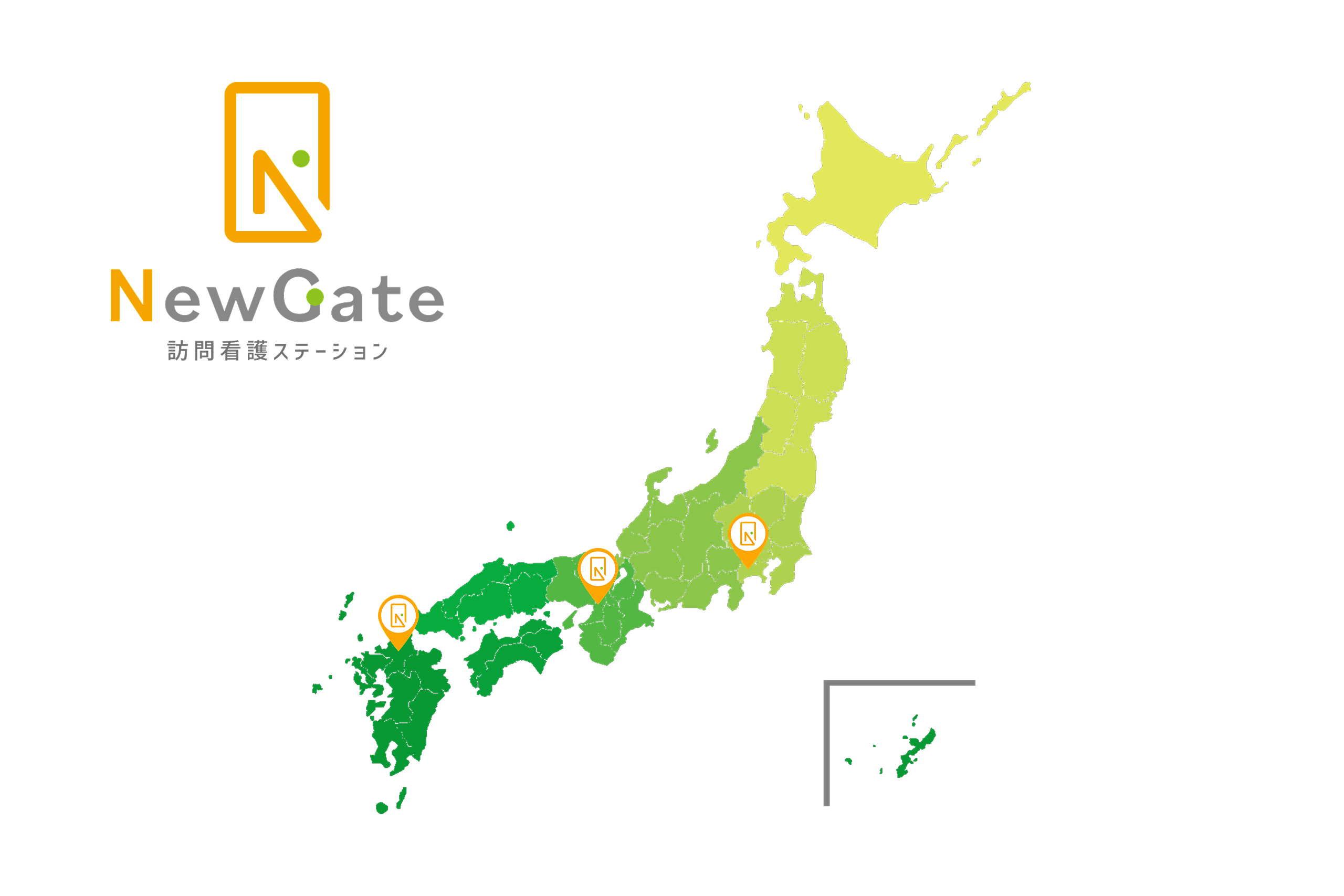 NewGateの拠点を示す日本地図